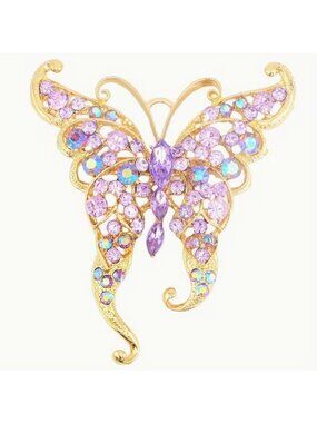 Betsey Johnson Lavender Crystal Butterfly Brooch Gold Tone